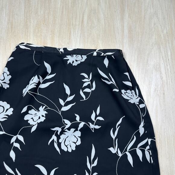 Kathy Ireland Black White Floral Print Midi Pencil Skirt Classic Office Career 8 - Picture 2 of 10